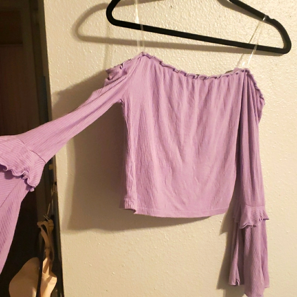 Off the shoulder Lavender 3/4 sleeve long crop top